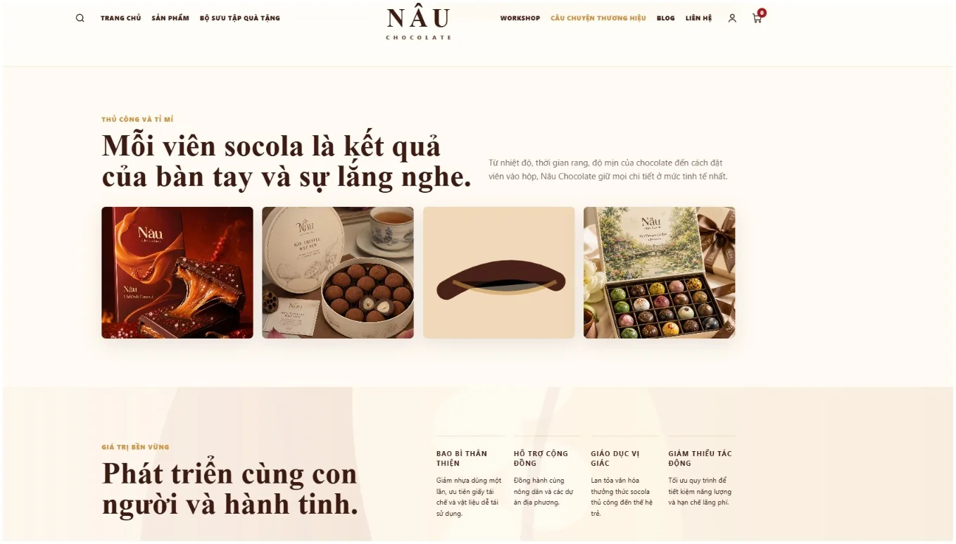 Không gian câu chuyện thương hiệu và tinh thần thủ công của Nâu Chocolate