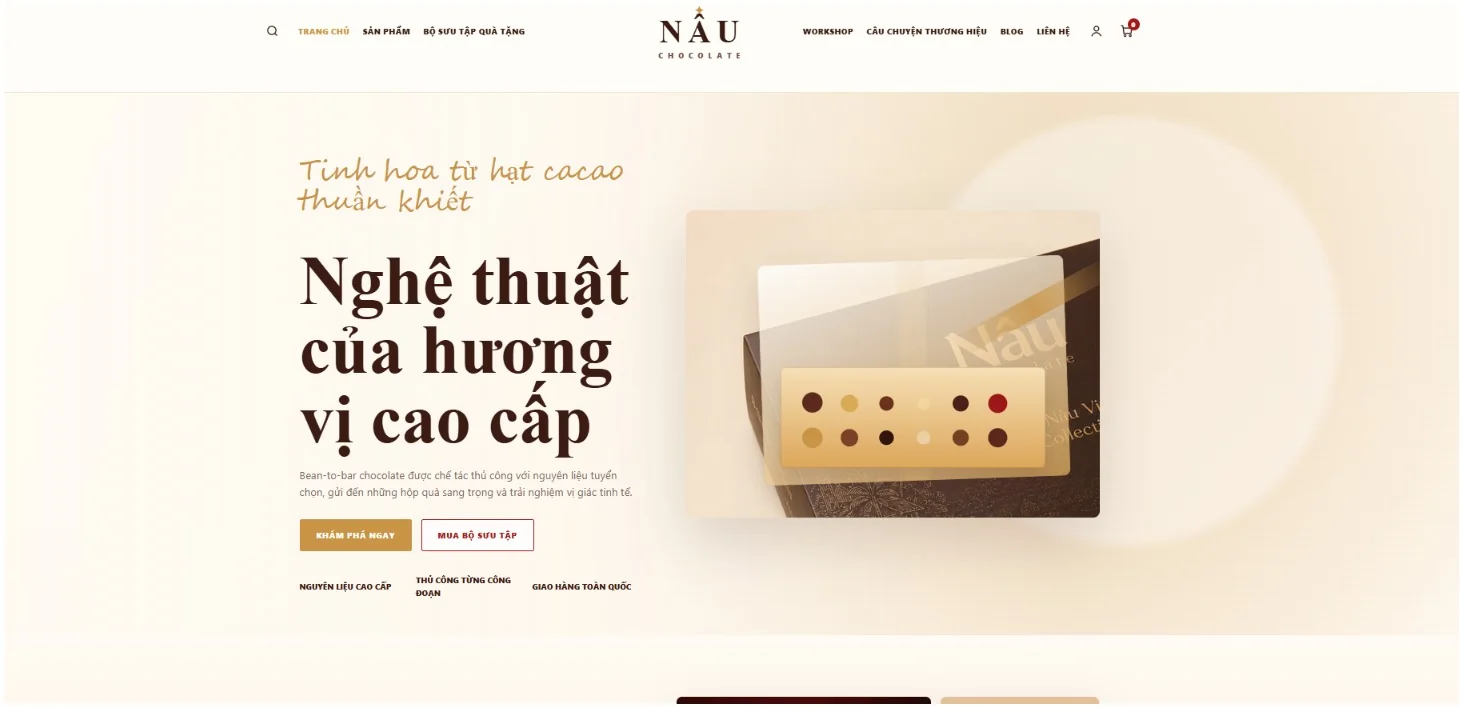 Nhận diện thương hiệu Nâu Chocolate trên trang chủ